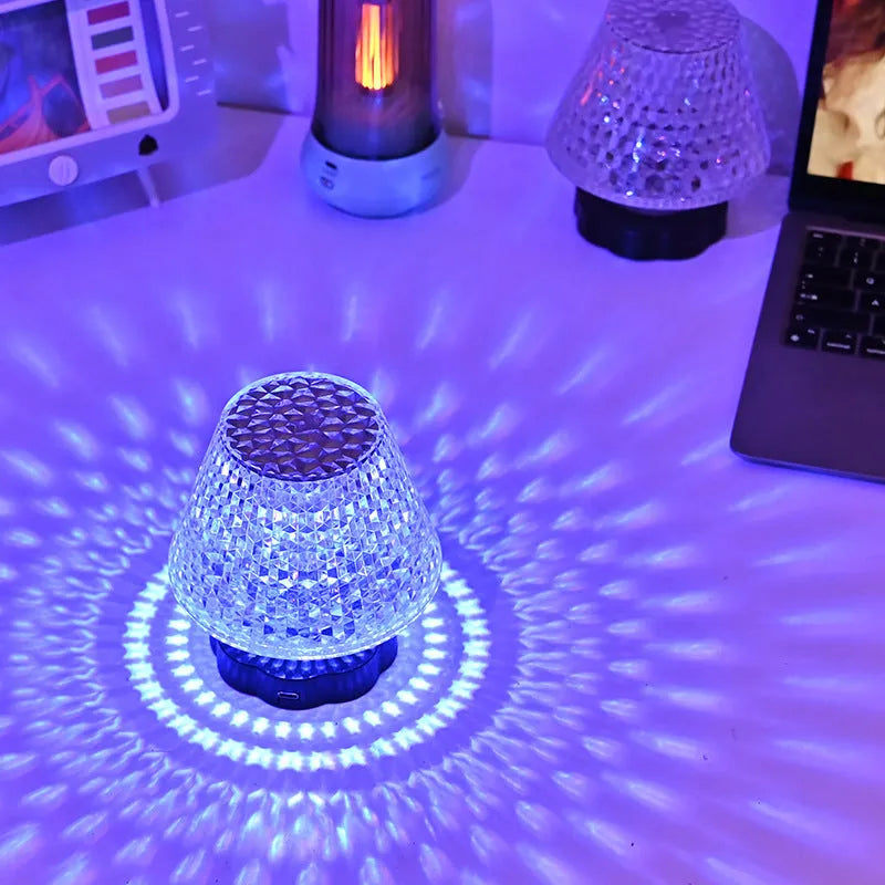 Diamond crystal touch sensor table lamp with USB charging, 3 colour options, 8.5cm diameter