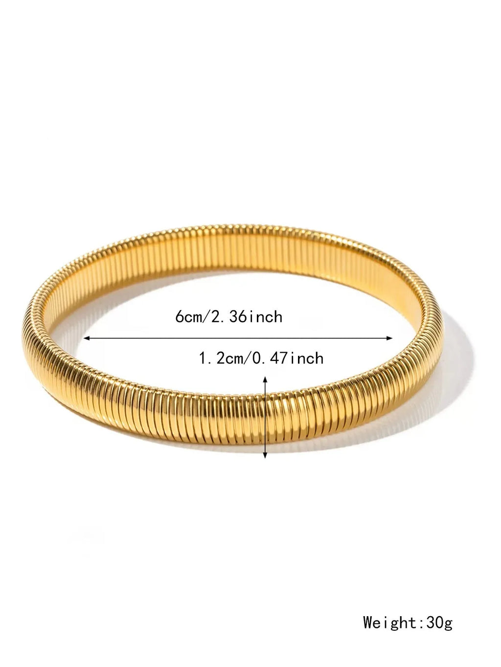 Women's vertical stripe elastic titanium steel bracelet in gold or silver finish with five width options