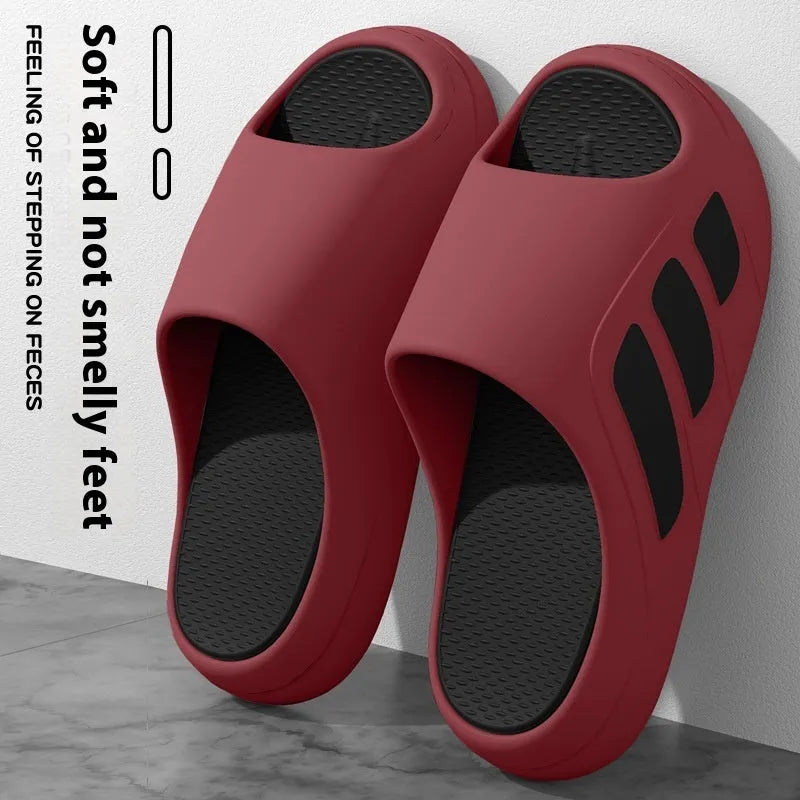 Men's brown platform slippers with a chunky EVA sole and flip-flop design