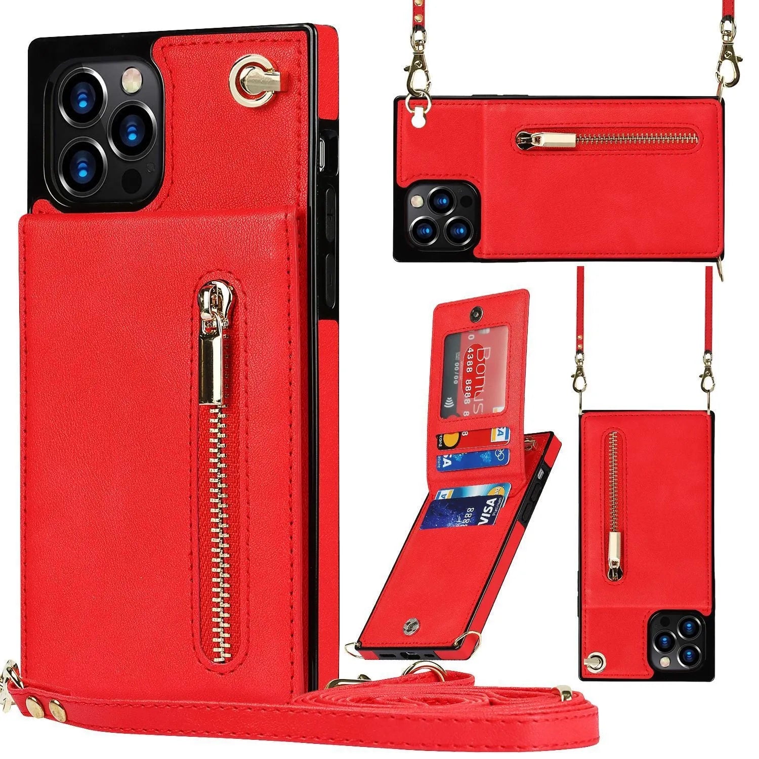 Genuine leather and TPU mobile phone case in solid black, shown on a smartphone.