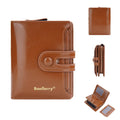 Women's card holder wallet in PU leather available in multiple colours on a plain background.