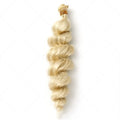 Golden blonde synthetic hair wig for women shown in long length.