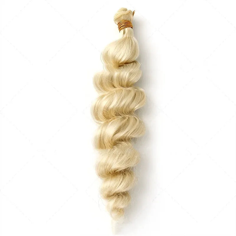Golden blonde synthetic hair wig for women shown in long length.