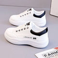 Women's white Korean-style leather pumps with cross straps and round toe