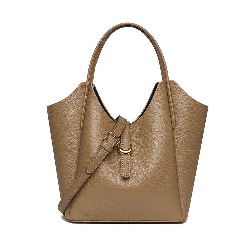 Genuine leather retro bucket bag with file compartment in lake blue colour option