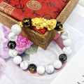 Vintage white turquoise and black agate bracelet on a neutral background, adjustable length 15-17cm