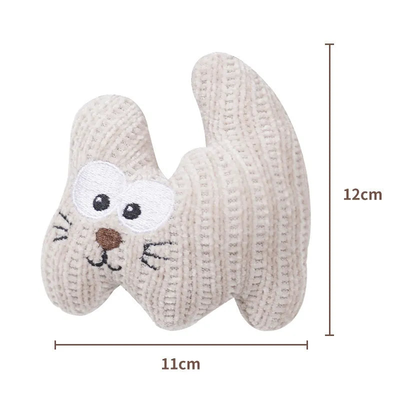 Cyan knitted plush catnip toy with bell, sized 12 by 11 centimetres.