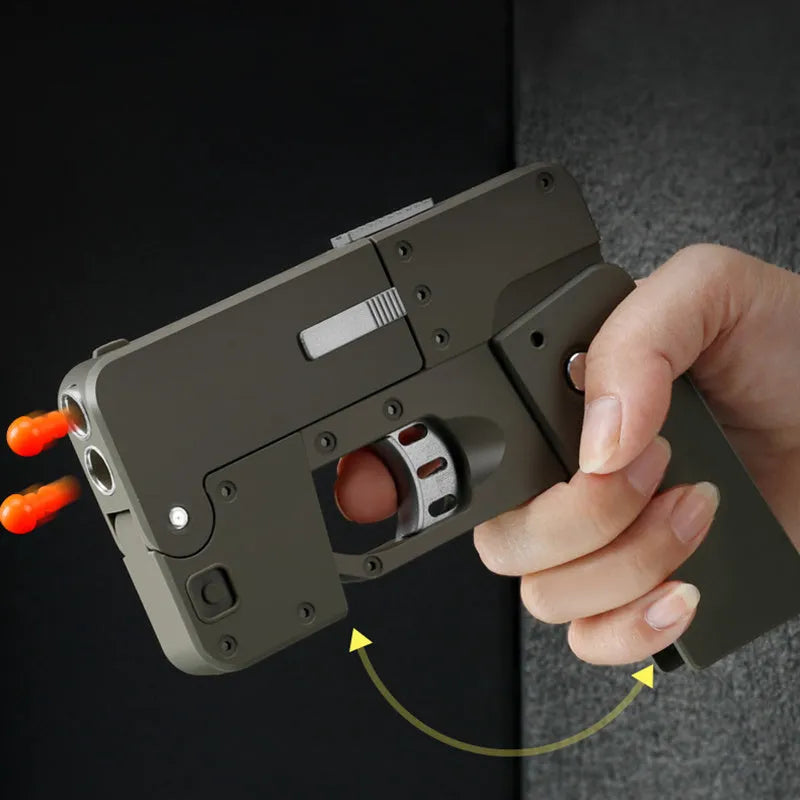 Folding mobile phone shape dart blaster toy in pink with soft EVA foam bullets
