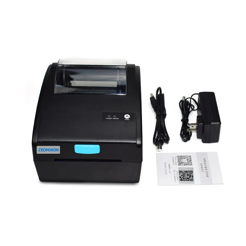 White Bluetooth thermal label printer with USB port, compact 200mm width design