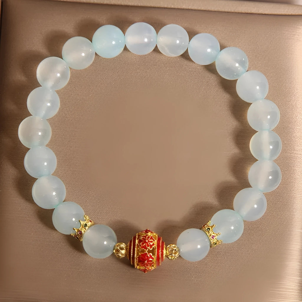 Blue agate flange colourful ball bead crystal bracelet for women Japanese Korean style
