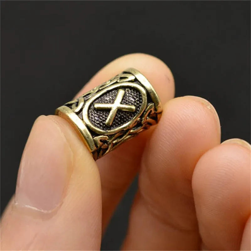 Set of 24 antique silver alloy Viking rune beard beads 13x10mm with 6mm inner diameter