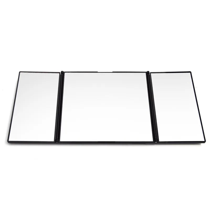 Silver car folding makeup mirror open showing 30.5cm width with ABS frame and glass surface