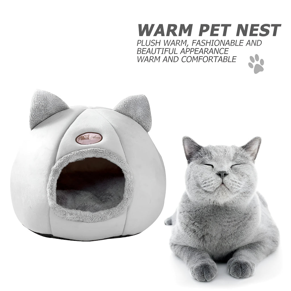 Winter cat nest fully enclosed sofa bed in grey, size XL 40cm, for indoor use