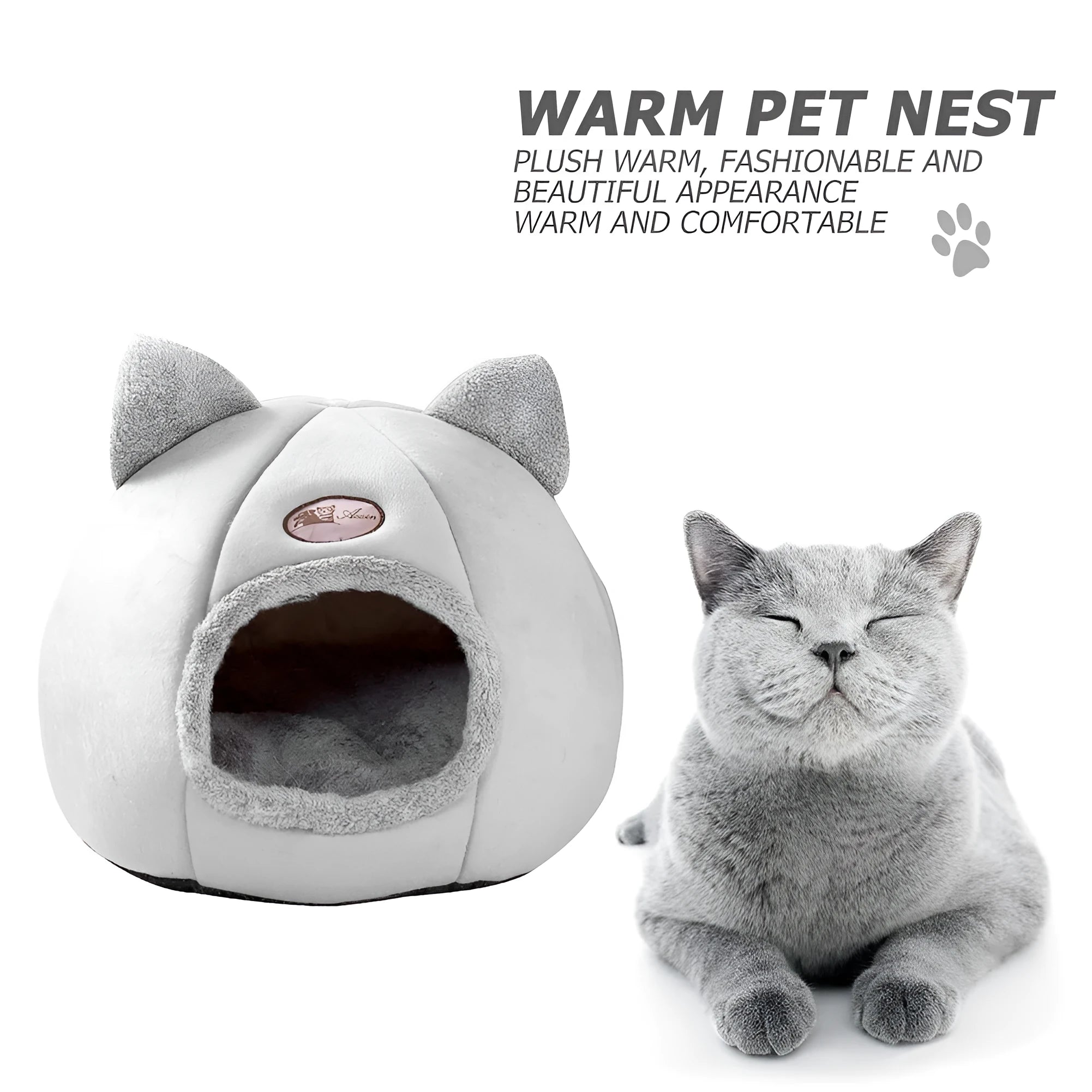 Winter cat nest fully enclosed sofa bed in grey, size XL 40cm, for indoor use