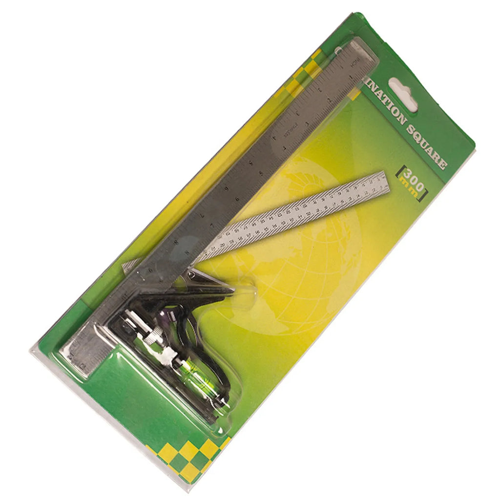 Red metal combination angle ruler with 7-inch length showing English and metric measurement scales