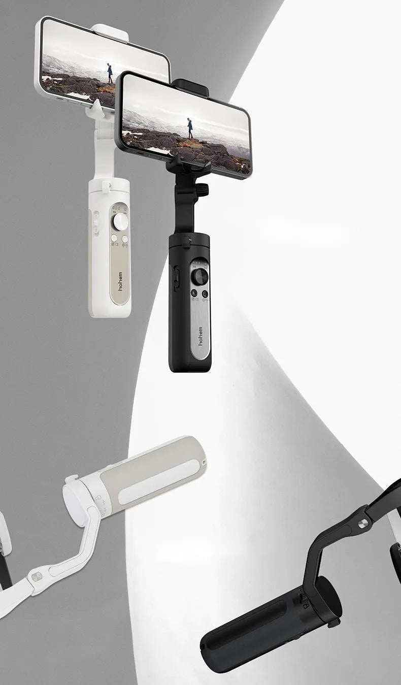 3-axis plastic foldable mobile phone stabiliser in black folded mode