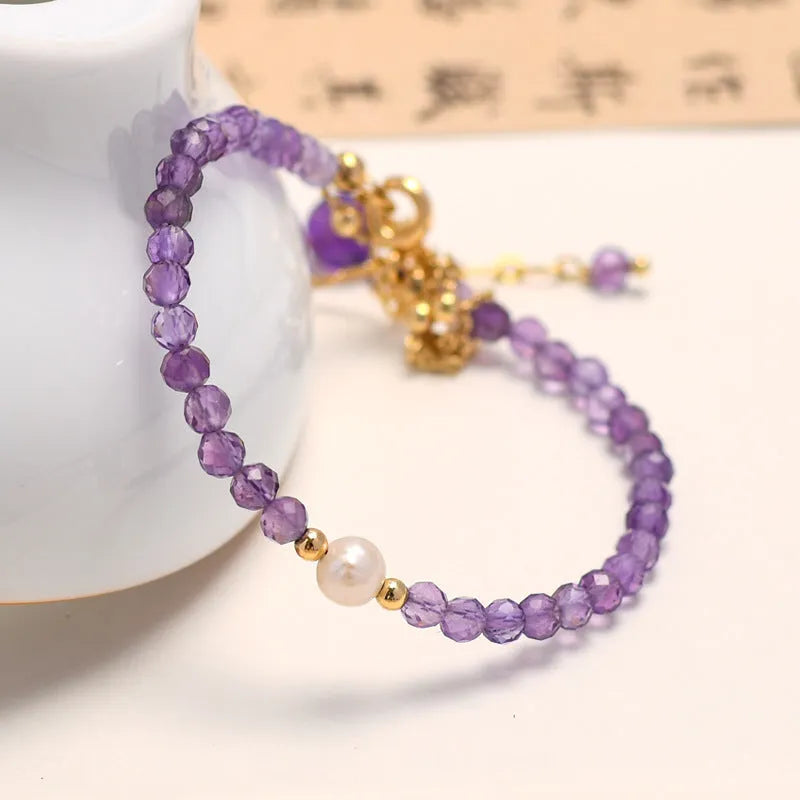 Chinese style amethyst crystal bracelet with diamond-shaped beads and electroplated finish for women