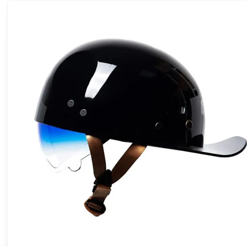 Men's electric bicycle retro half helmet in bright black gradient blue colour