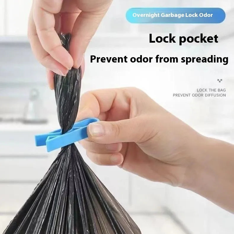 PP plastic bin bag fixing clip attached to rubbish bin side