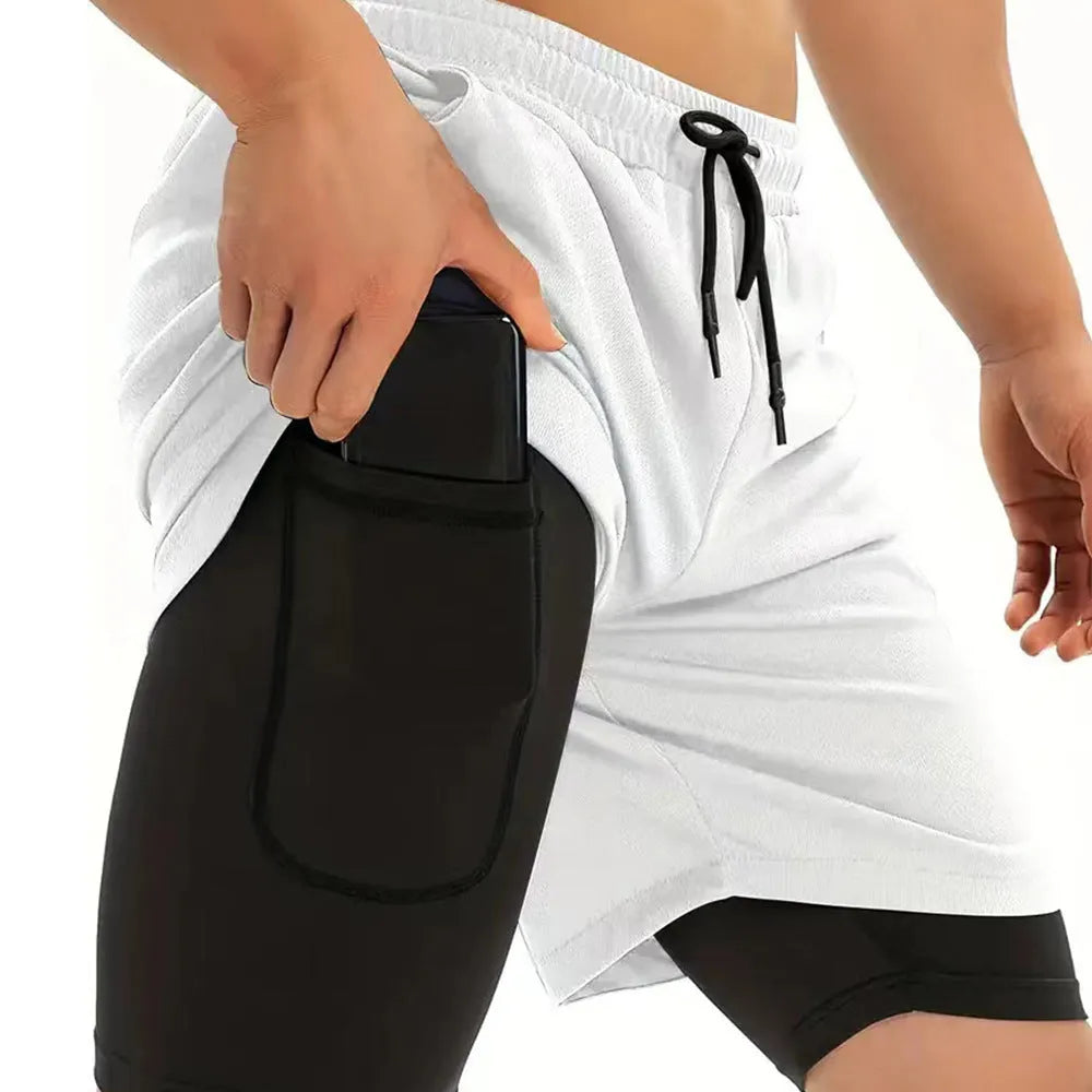 Double-layer camouflage quick-drying shorts for summer running and fitness in black and white