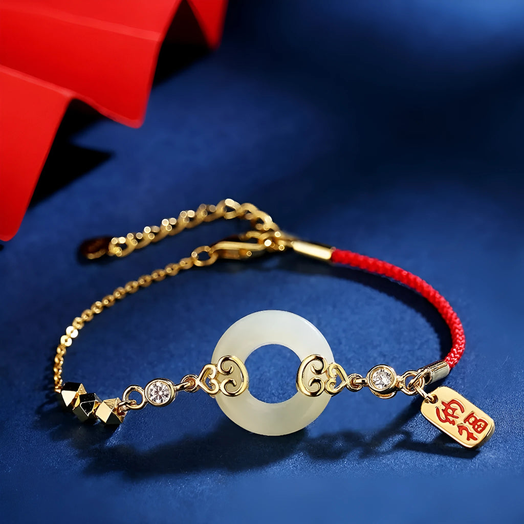 Hetian jade gourd bracelet in 925 sterling silver peace buckle Fu character women's Chinese style