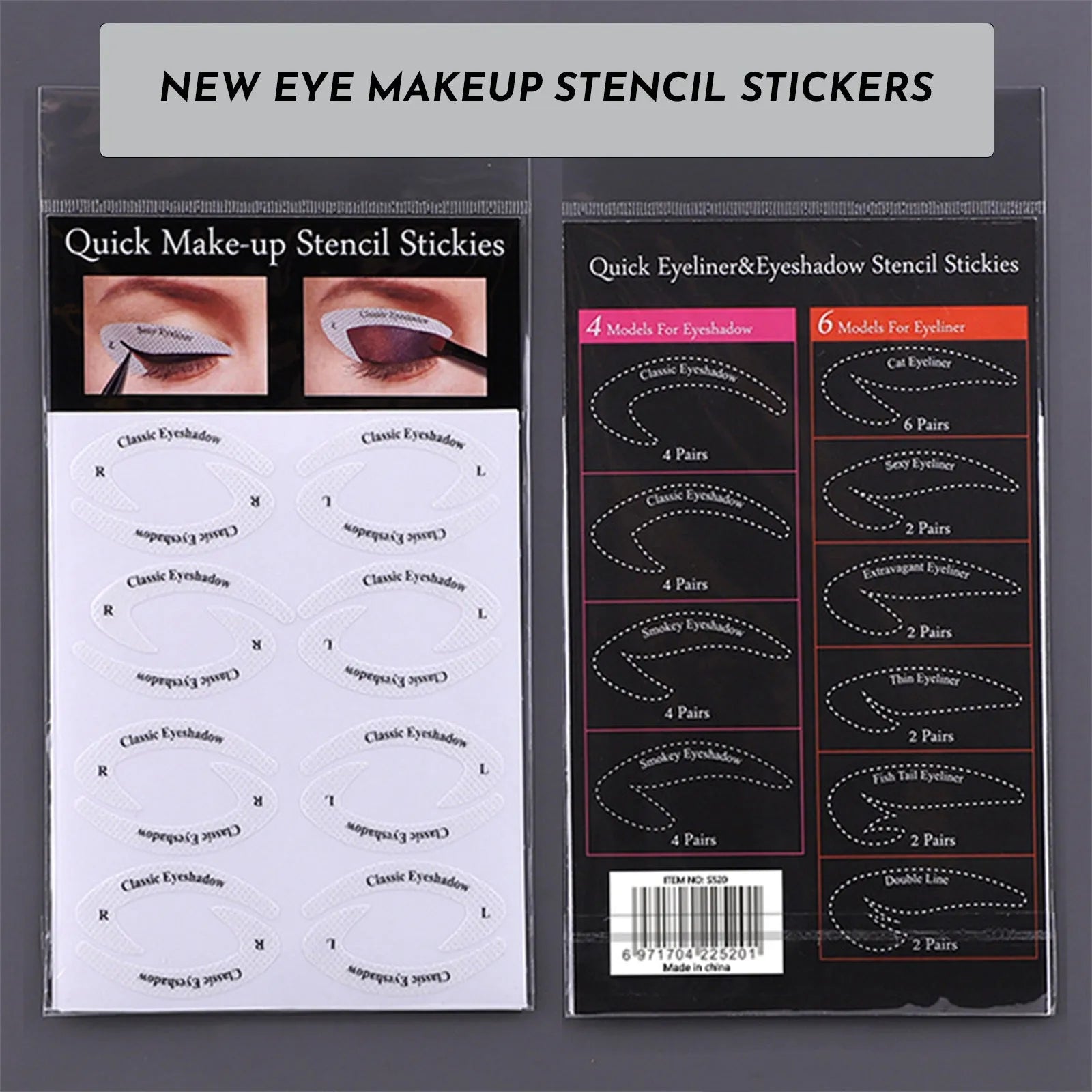 Set of four reusable flexible eyeliner and eyeshadow makeup stencil templates.