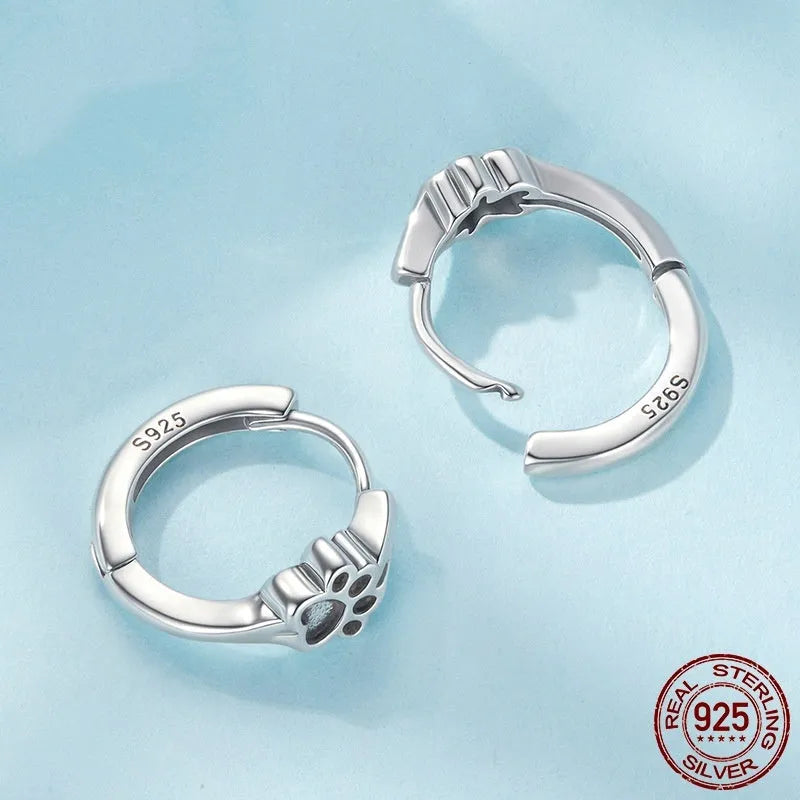 S925 sterling silver cute pet paw print ear clip for women polished finish non-piercing earrings SCE1885 colour