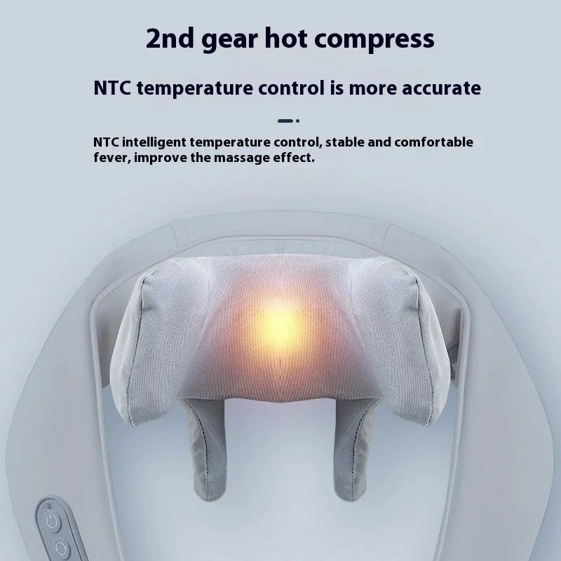 Gray multifunctional neck back waist massager with elastic fabric and infrared physiotherapy features