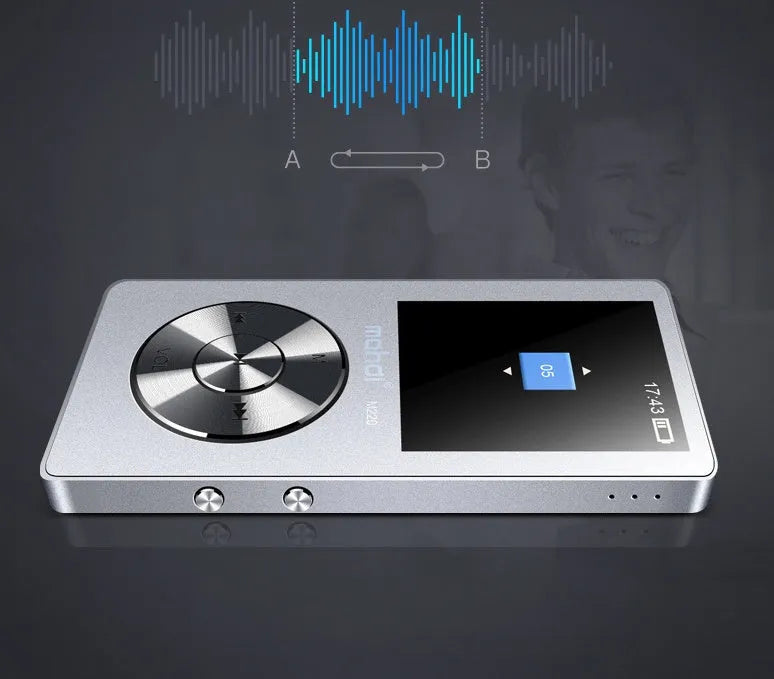 Gold, silver, and black metal-body MP3 music player with a 1.8-inch screen.