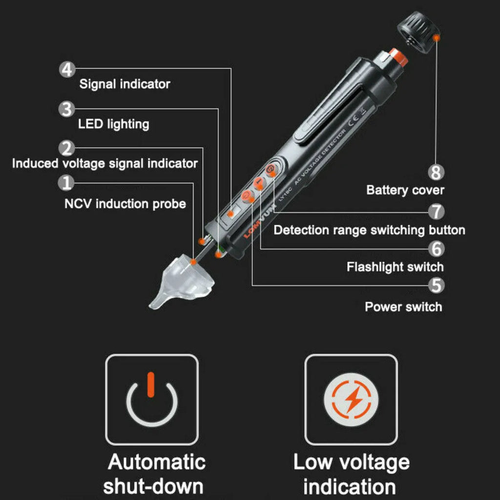 Intelligent Checkpoint black test pencil AC 10 voltage detector on white background