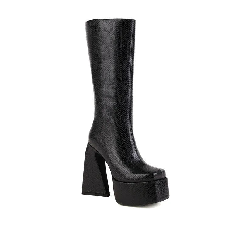 Women's black casual high boots with synthetic PU upper material, ankle height design