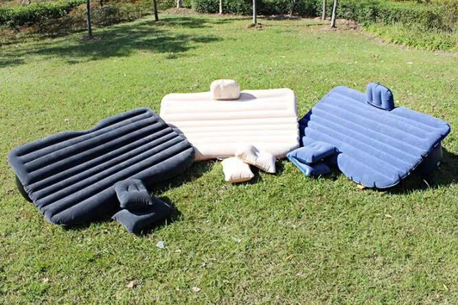 Car inflatable bed with ultra-thickened flocking cloth in black wave colour, includes pillows and storage bag