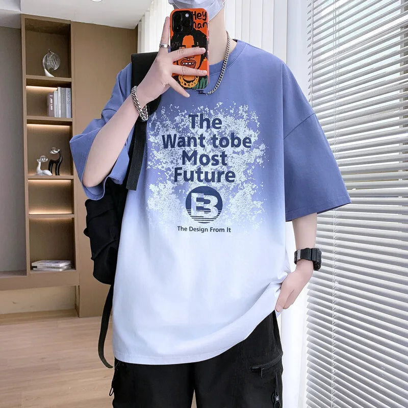 Boys youth popularity printed T-shirt with drop-shoulder sleeves in cotton-polyester blend, available in dark blue