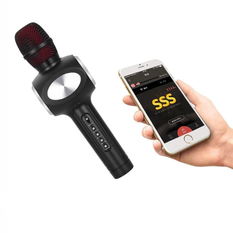 Yaerjia E108 mobile microphone with capacitive pickup and echo reverberation available in black gold and pink colours