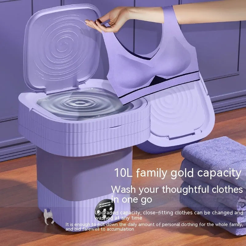 Plastic folding washing machine with 10L drain basket for underwear and small items, green