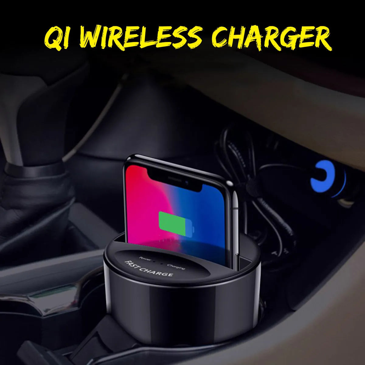 X9 car wireless charging cup in black with LED indicator and QI charging pad
