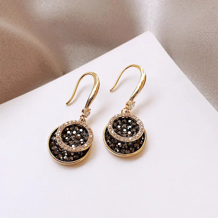 Black geometric alloy earrings with 3.6cm length in retro Hong Kong style