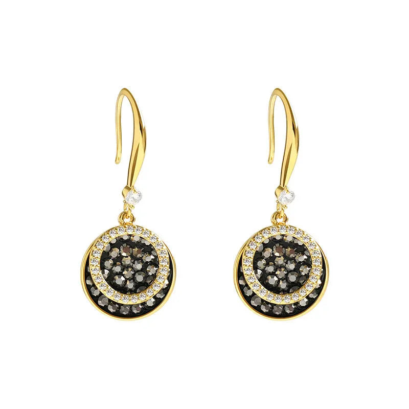 Black geometric alloy earrings with 3.6cm length in retro Hong Kong style