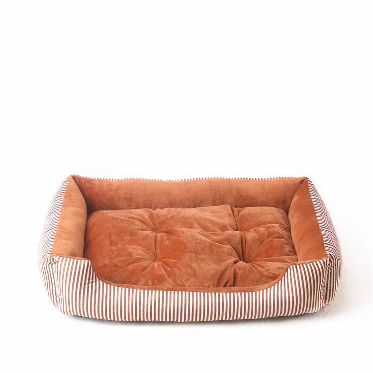 Oval cloth pet bed in Grey stripe, 60 cm diameter, with raised rim and anti-slip base