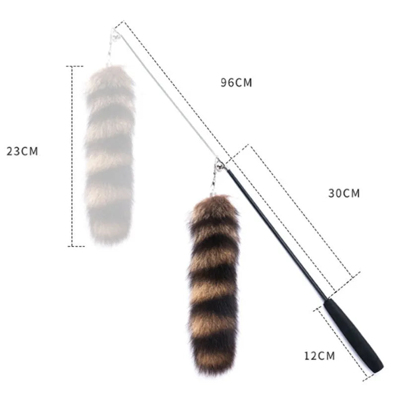 Black cat toy wand with feather teaser on 42cm elastic string for interactive play