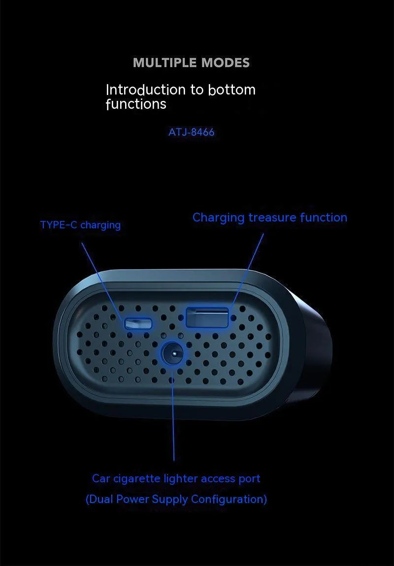 Handheld wireless digital display air pump with LED light and assortment of air nozzles