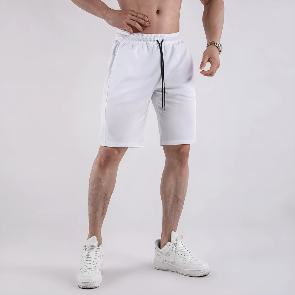 Men's black quick-drying mesh shorts with elastic waistband and loose fit for sports casual wear