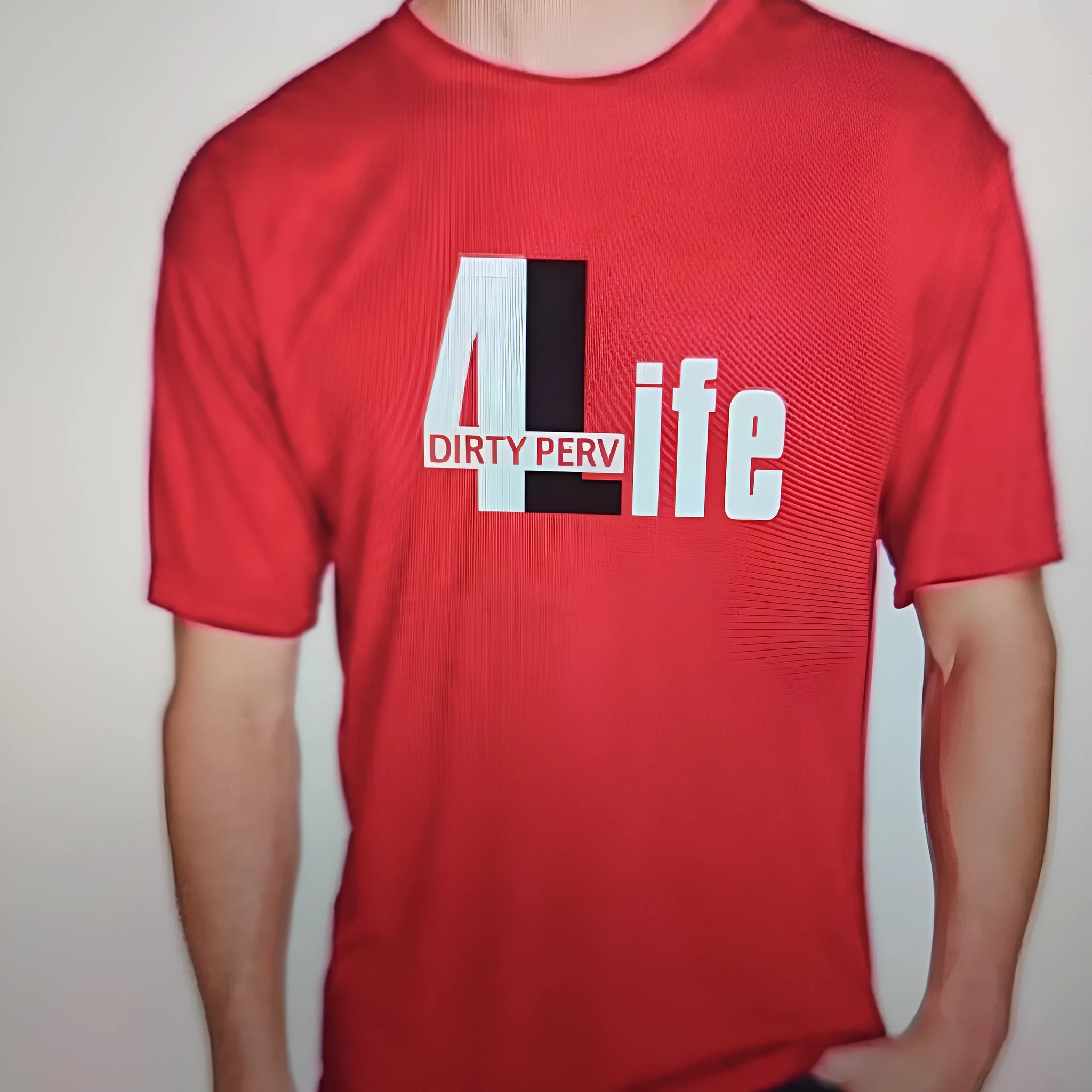 Men's loose fit red cotton t-shirt with short sleeves and round neck.