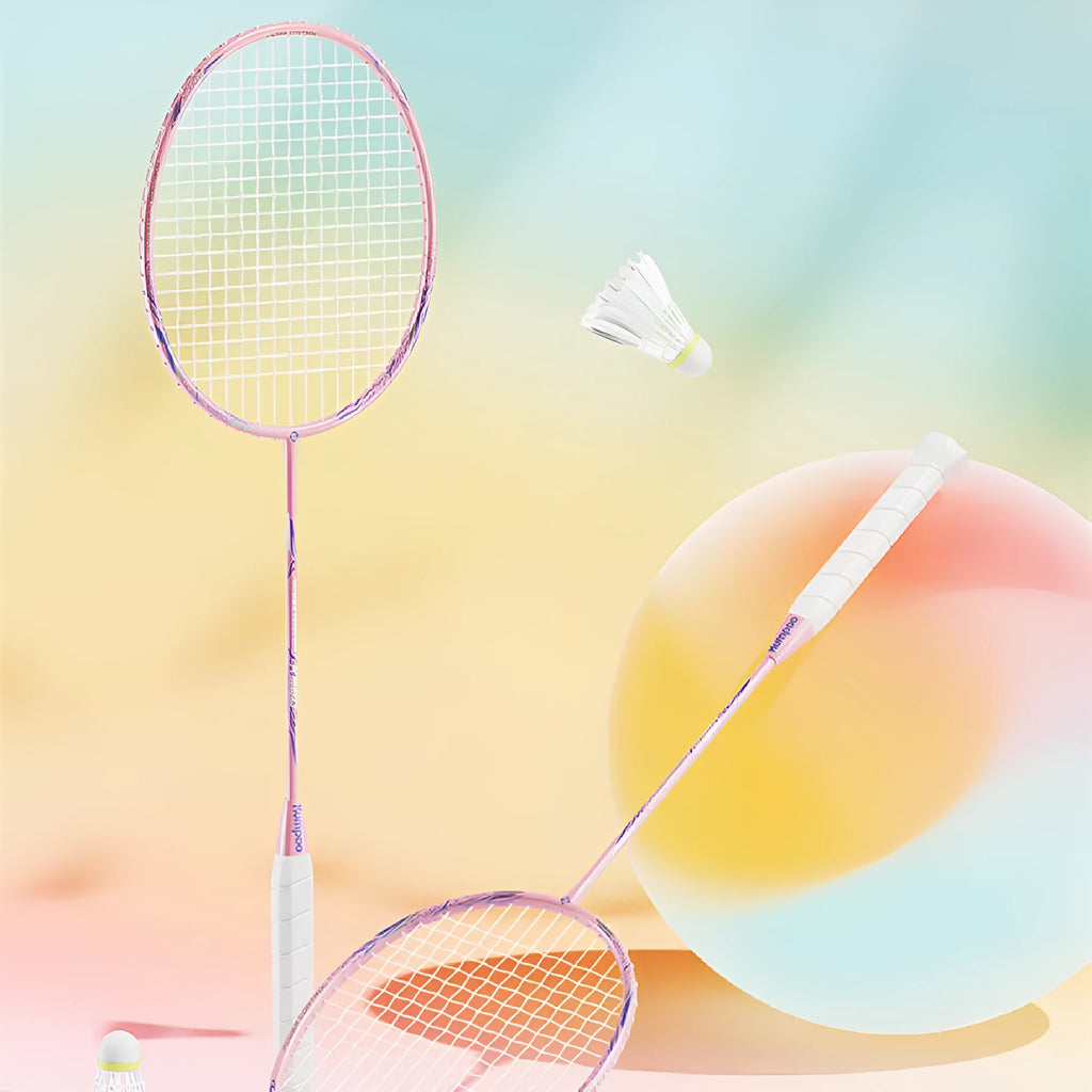 K520pro ultra light all carbon fibre badminton racket in black with pink strings, 675mm length, G5 handle