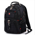 Black business computer backpack with 38-litre capacity showing three compartments and laptop protection