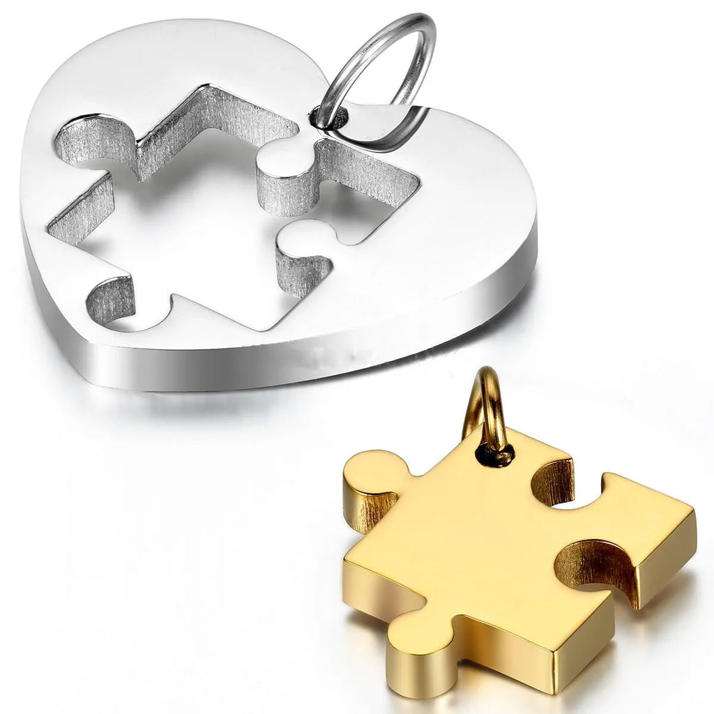 Stainless steel love puzzle pendant necklace for couples in silver finish – 52mm heart shape