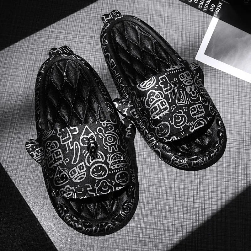 Shark-themed open toe EVA slippers for home wear, shown in beige colour.