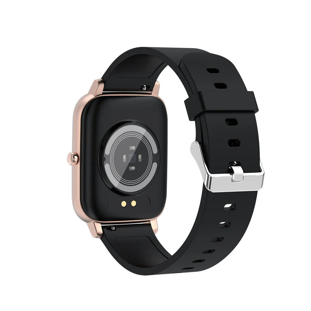 H80 black sports smart watch with ECG monitoring on a wrist, showing the 1.69-inch touch screen display.