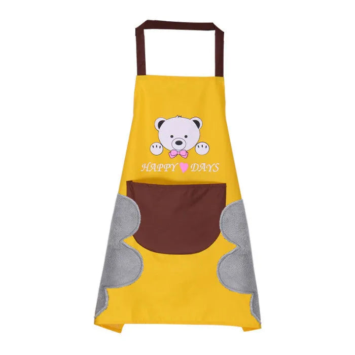 Waterproof Korean-style sleeveless kitchen apron with coral velvet lining, 71x72cm, in black