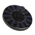 Black round solar fountain pump with 16cm diameter on a bird bath